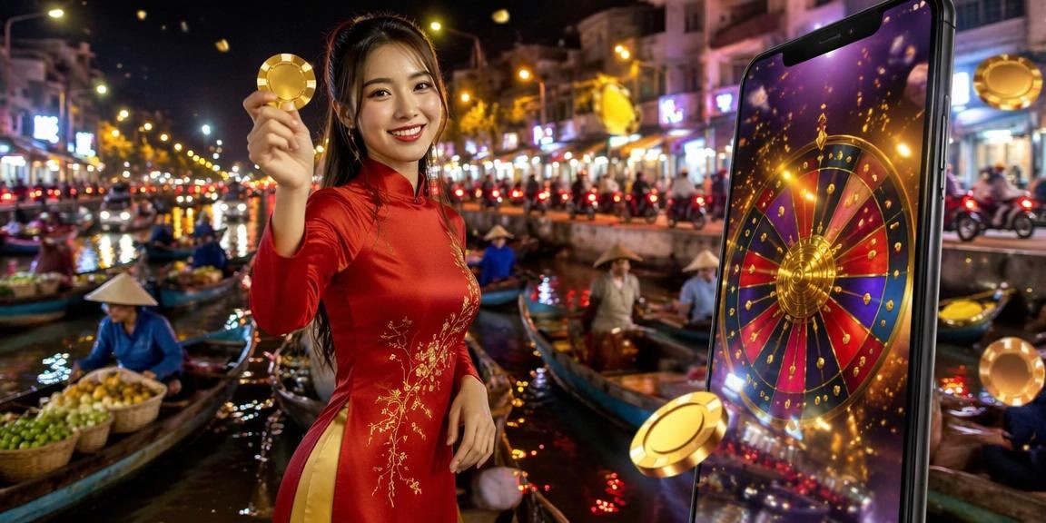 Phụ nữ Cần Thơ mặc áo dài chơi roulette trực tuyến trên máy tính bảng bên sông