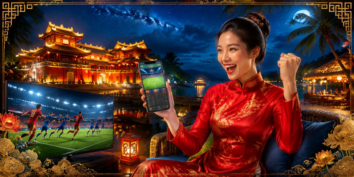 Người dùng tại Huế mặc áo dài xem kết quả cá cược thể thao và kiểm tra mã khuyến mãi